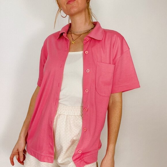 Vintage 80's Pink Short Sleeve Cotton Button Up - Picture 4 of 6